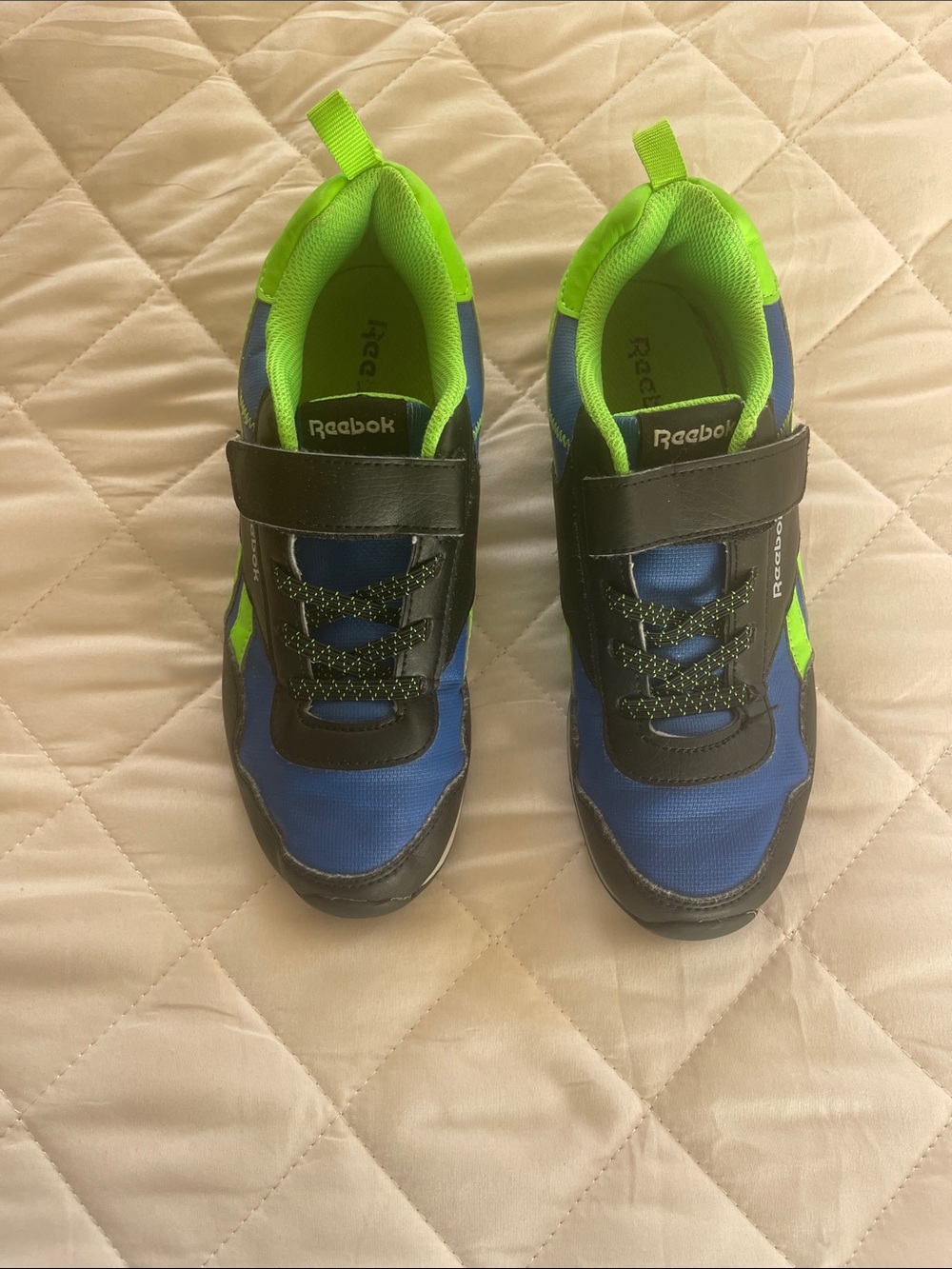 Reebok Kids Blue and Neon Green Hook-and-Loop Sneakers -Size 3